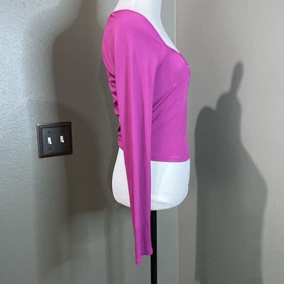 Bar III Pink Purple Long Sleeve Ribbed Crop Top Open Back - Picture 6 of 10
